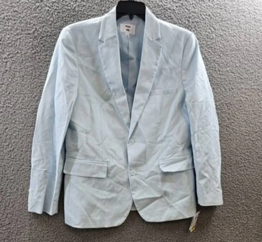 Mode of One Slim-Fit Blazer Men's L Delicate Blue Linen Blend Button Closure